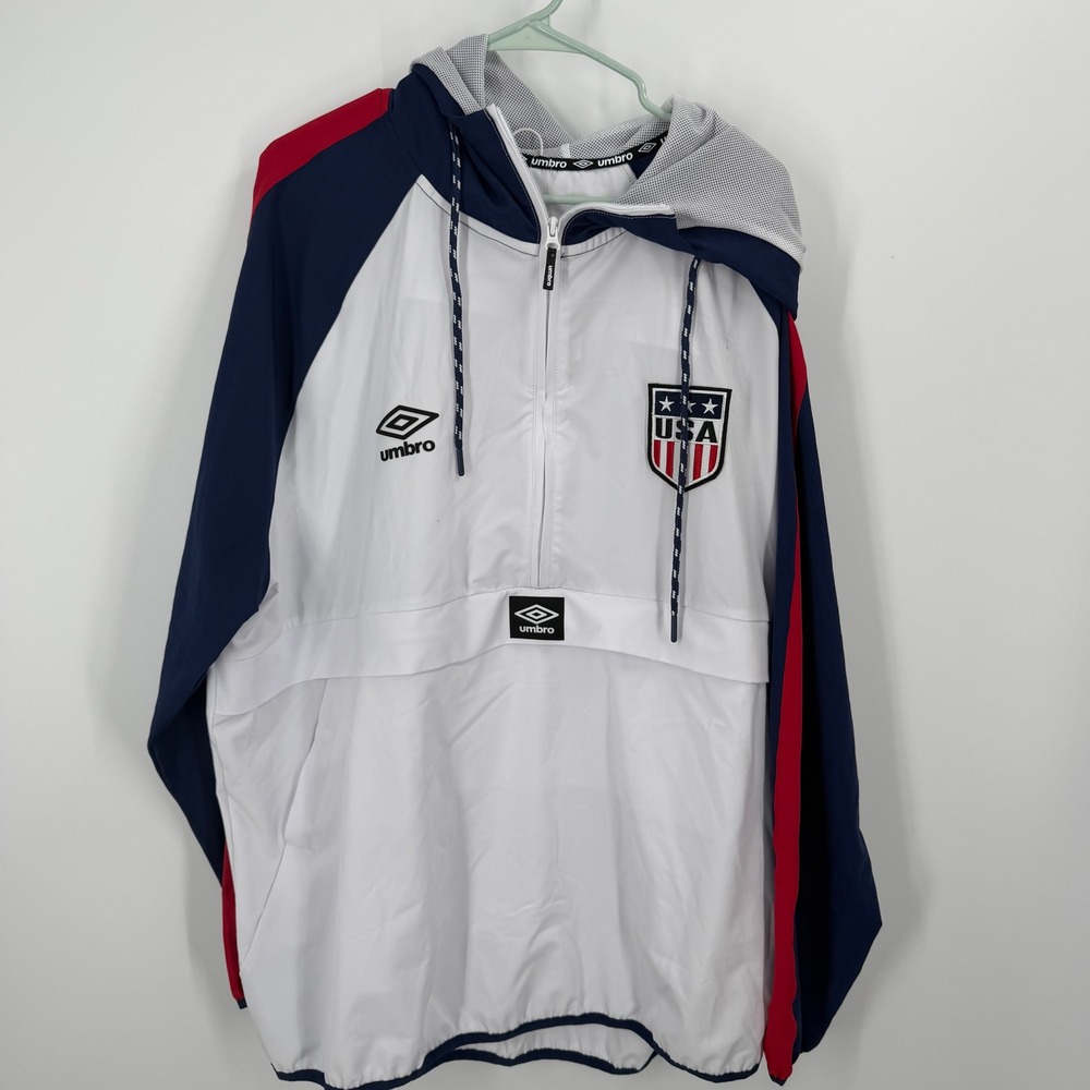 Umbro Pullover Jacket Men XL White USA Soccer Windbreaker See Photos